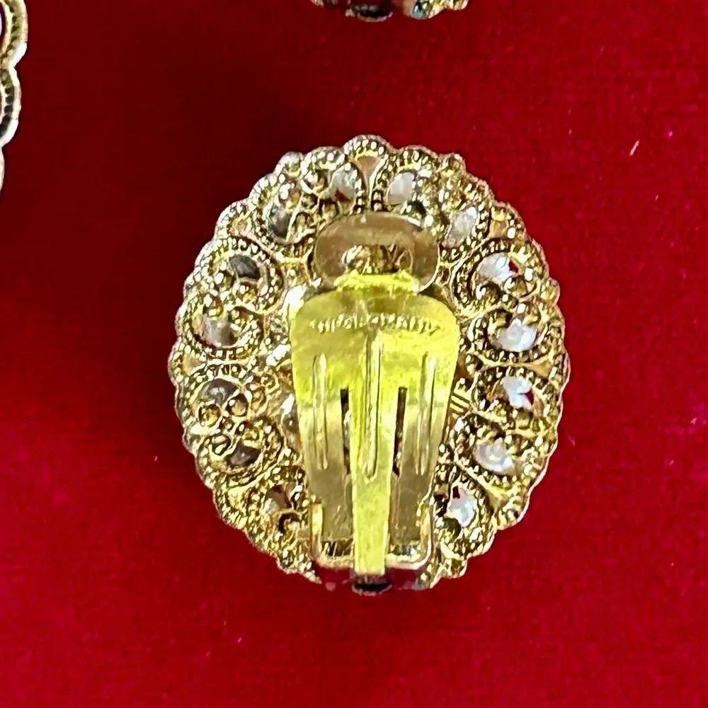Vintage W. Germany Victorian Revival Cameo Brooch & Clip-On Earring Set